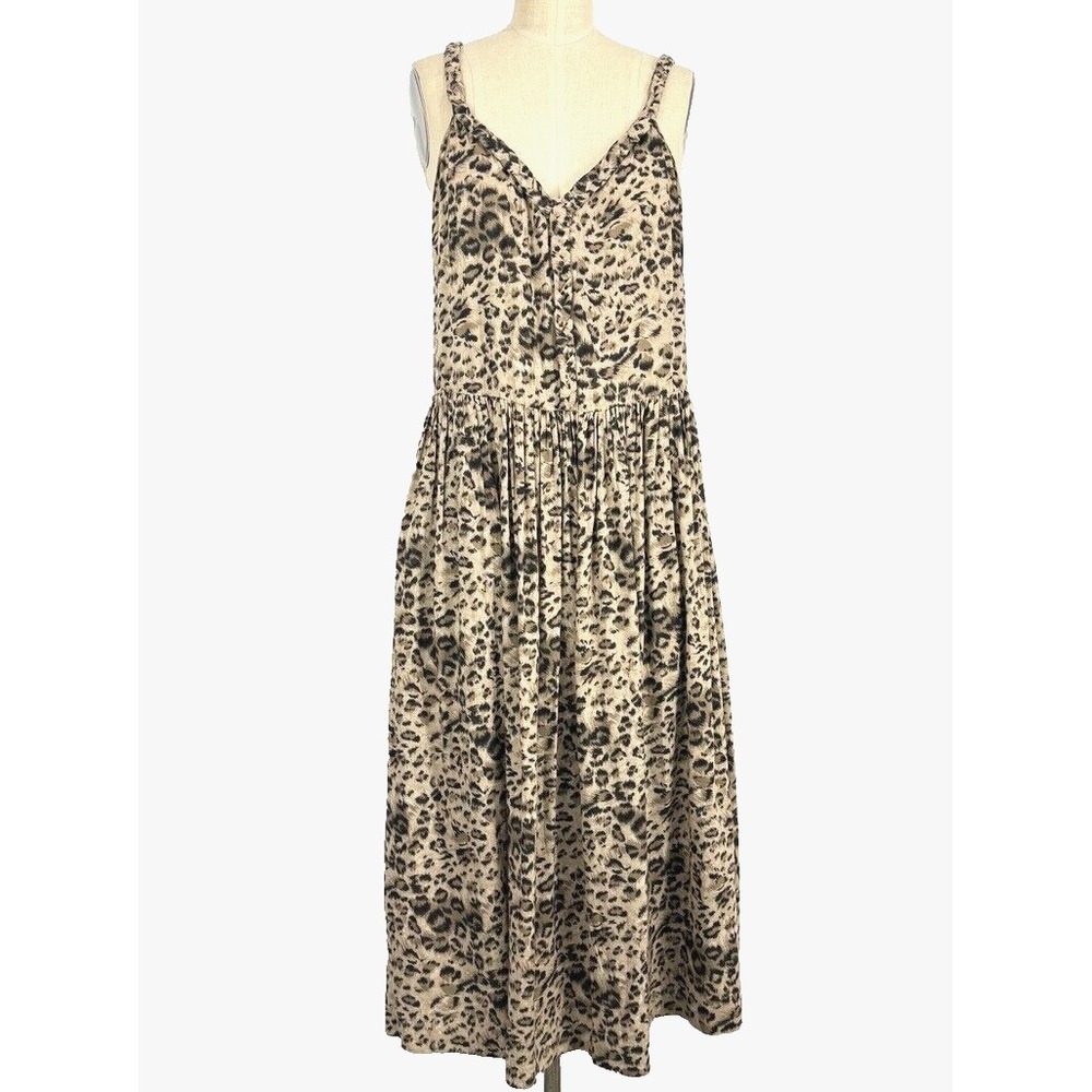 Rebecca Taylor Dress Animal Print Summer V Neck Pockets Rayon Relaxed Midi Sz 10 - Picture 2 of 12